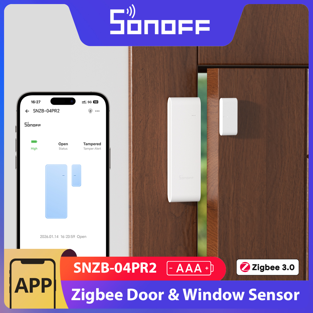 Датчик открытия двери/окна SONOFF SNZB-04PR2 SenseGuard DW Gen2 Zigbee с активной защитой и оповещениями о несанкционированном вмешательстве, мониторинг через приложение ZBBridge-P