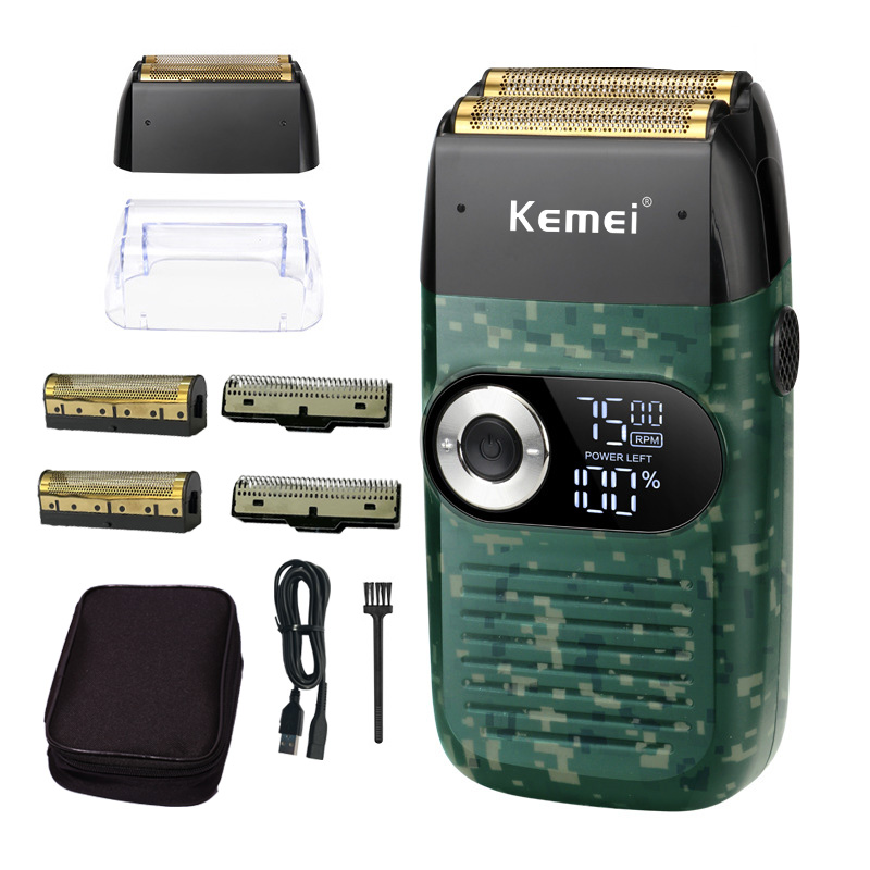 Kemei barbeador elétrico masculino recarregável barbeador de barba navalha elétrica flutuante barbeiro aparador de cabelo cuidados faciais máquina de barbear