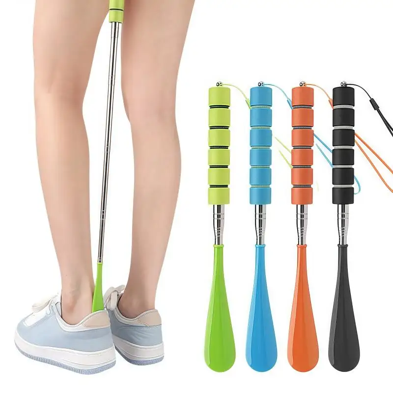 Calçadeira alça longa 29cm-70cm telescópica de metal portátil alça longa sapatos chifre auxiliar no levantamento de sapato para homens mulheres crianças sapatos