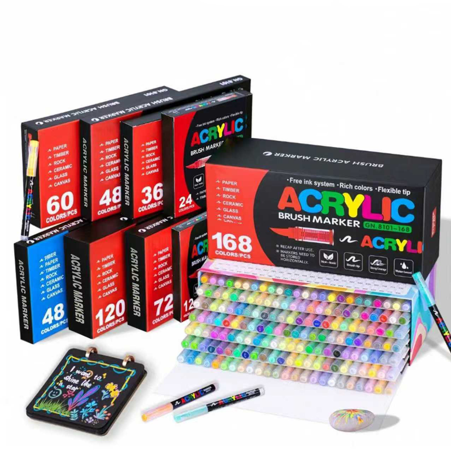 Pointes de pinceaux souples et liquides, 12-60 couleurs directes, marqueurs artistiques en acrylique pour peinture, dessin, verre, bois, papier, bricolage, retour à l'école