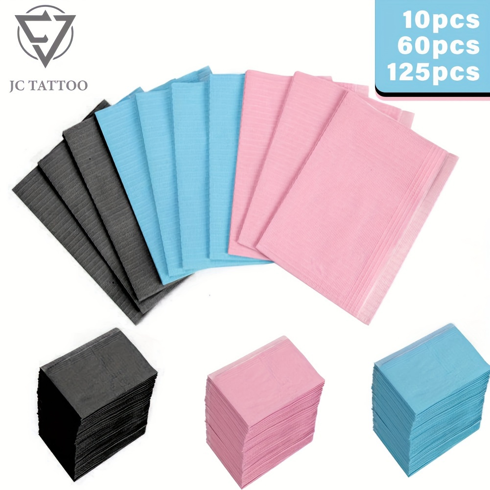 JC TATTOO 125 ชิ้นทันตกรรม Bibs Disposable Tattoo ผ้าเช็ดทําความสะอาด 13 "x 17" 3 ชั้นแผ่นกันน้ําสําหรับเล็บ Tech คลินิกทันตกรรม Tattoo