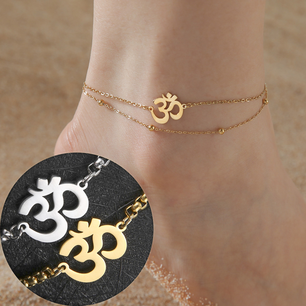 Dawapara Aum Om Ohm Symbol Sanskryta Bransoletka na kostkę Bransoletka na kostkę Hindu Joga Bransoletki na kostkę Biżuteria duchowa ze stali nierdzewnej