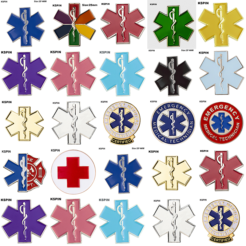 Bunte Stern des Lebens Krankenpflege Krankenwagen Anstecknadel Abzeichen Pin EMT EMS Blaue Emaille Pins Brosche Abzeichen XY0573