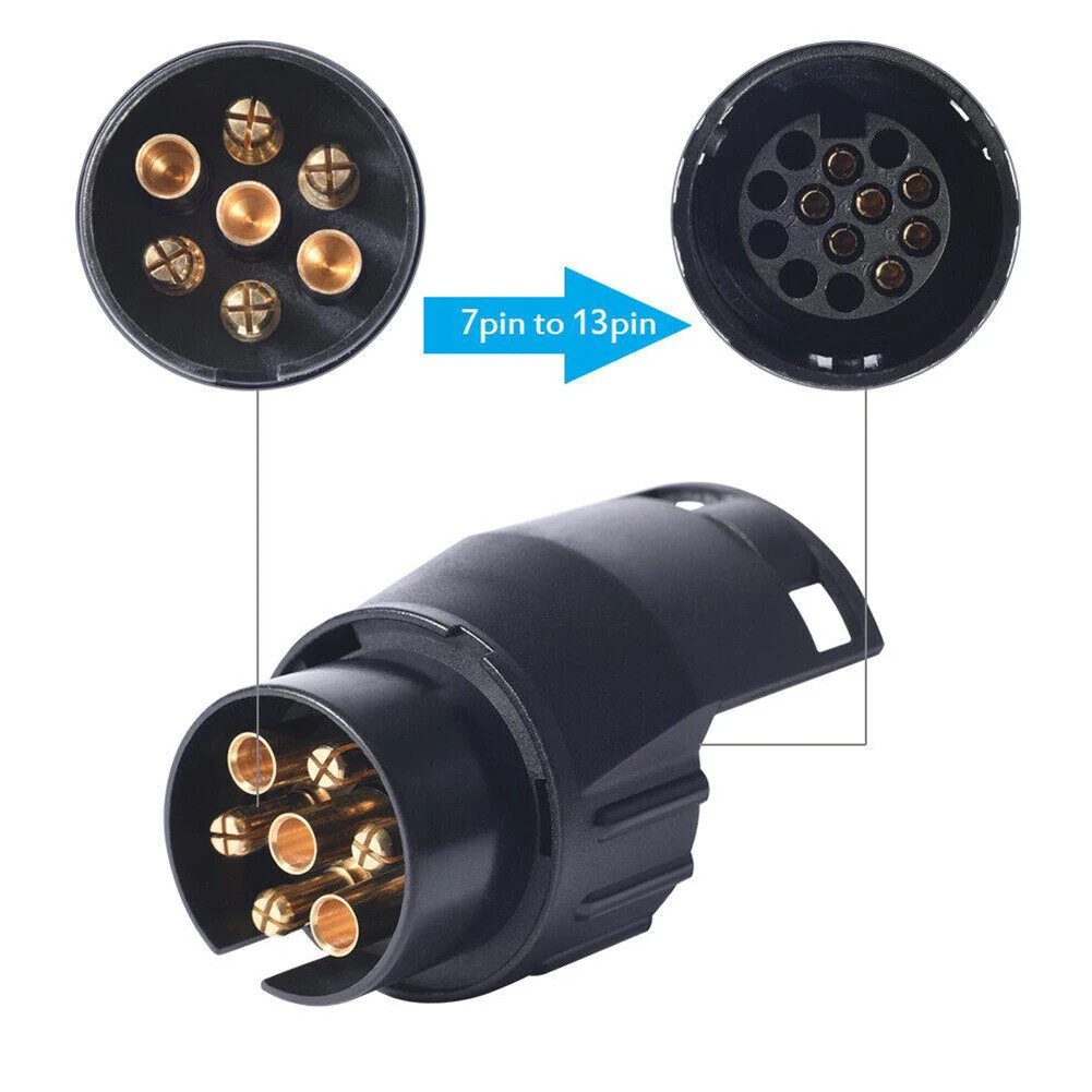 Adaptador convertidor de enchufe de remolque de 12V y 7 a 13 pines, adaptador de enchufe eléctrico, convertidor de enchufe duradero