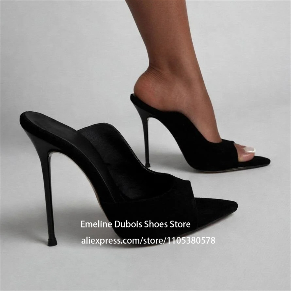 Multicolor Suede Slip on High Heels Sandals Sexy Women Peep Toe Stiletto Heels Slippers Formal Fashion Dress Sandals for Women