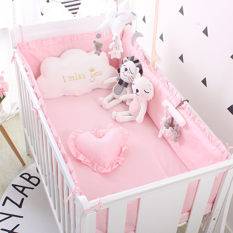 Set biancheria da letto per bambini solido da 5 pezzi, biancheria da letto per culla per bambini, include (4 paraurti + lenzuolo)