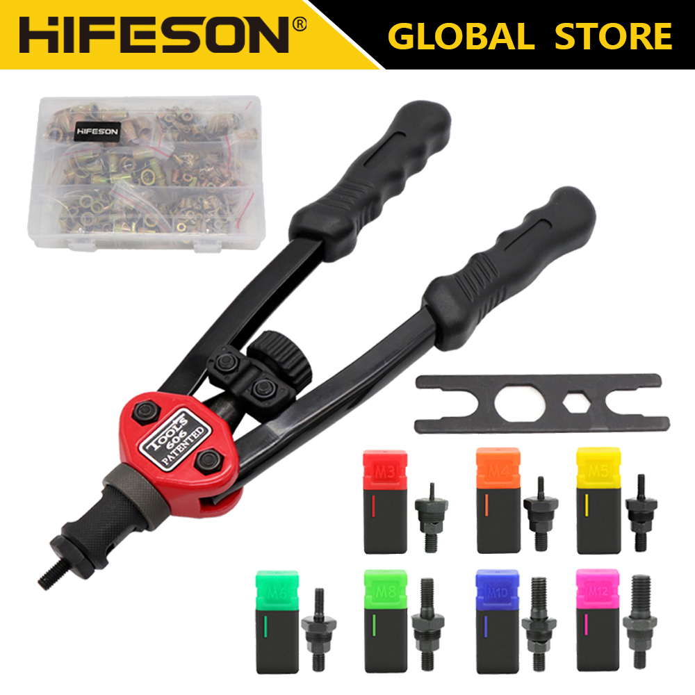 HIFESON 手ねじリベットナットガン 70/95/300 個ナット挿入手動リベッターリブナットツール M3 M4 M5 M6 M8 M10 M12 ナット用