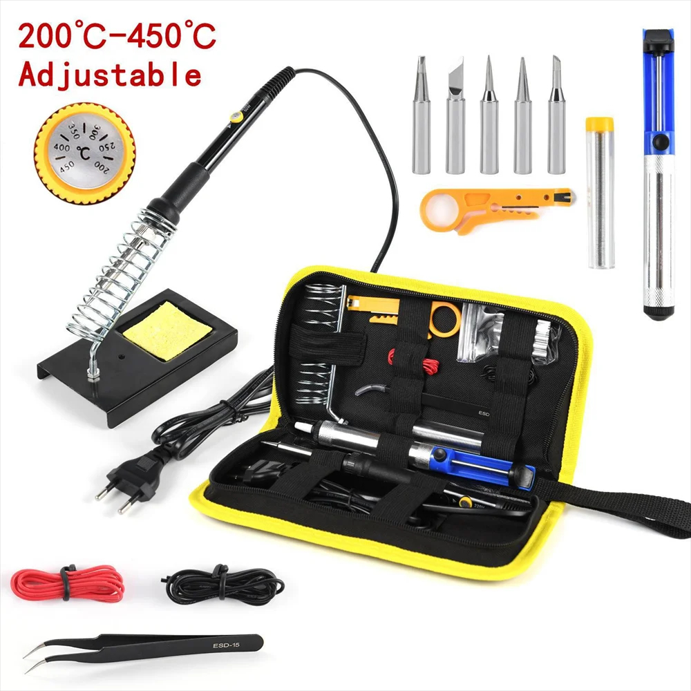 Zestaw lutownicy 220 V 60 W Regulowana temperatura Zestaw narzędzi 15 w 1 z lutownikiem Wtyczka EU