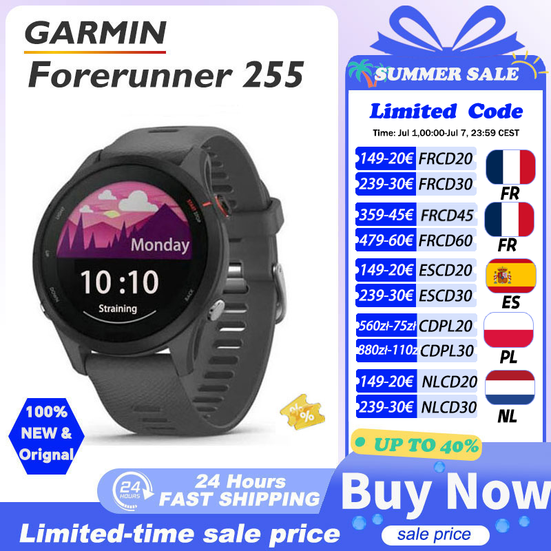 Garmin Forerunner 255 Sports Smartwatch 46mm 1.3'' Ekran kolorowy 14 dni Żywotność baterii 4GB pamięci RAM NFC Bluetooth Wifi 5ATM Wodoodporny