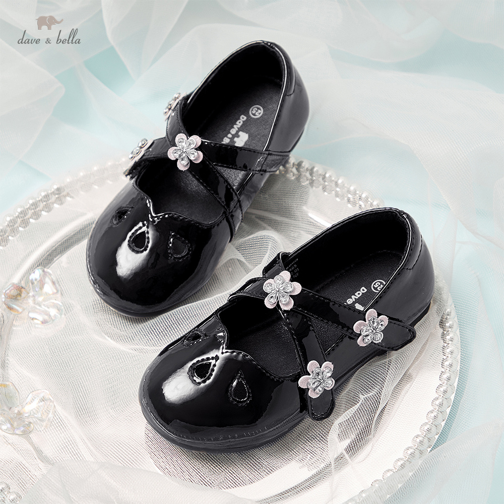 Dave bella crianças sapatos de couro outono primavera bebê meninas princesa sapatos anti deslizamento elegante festa criança macio preto sapatos db1260465