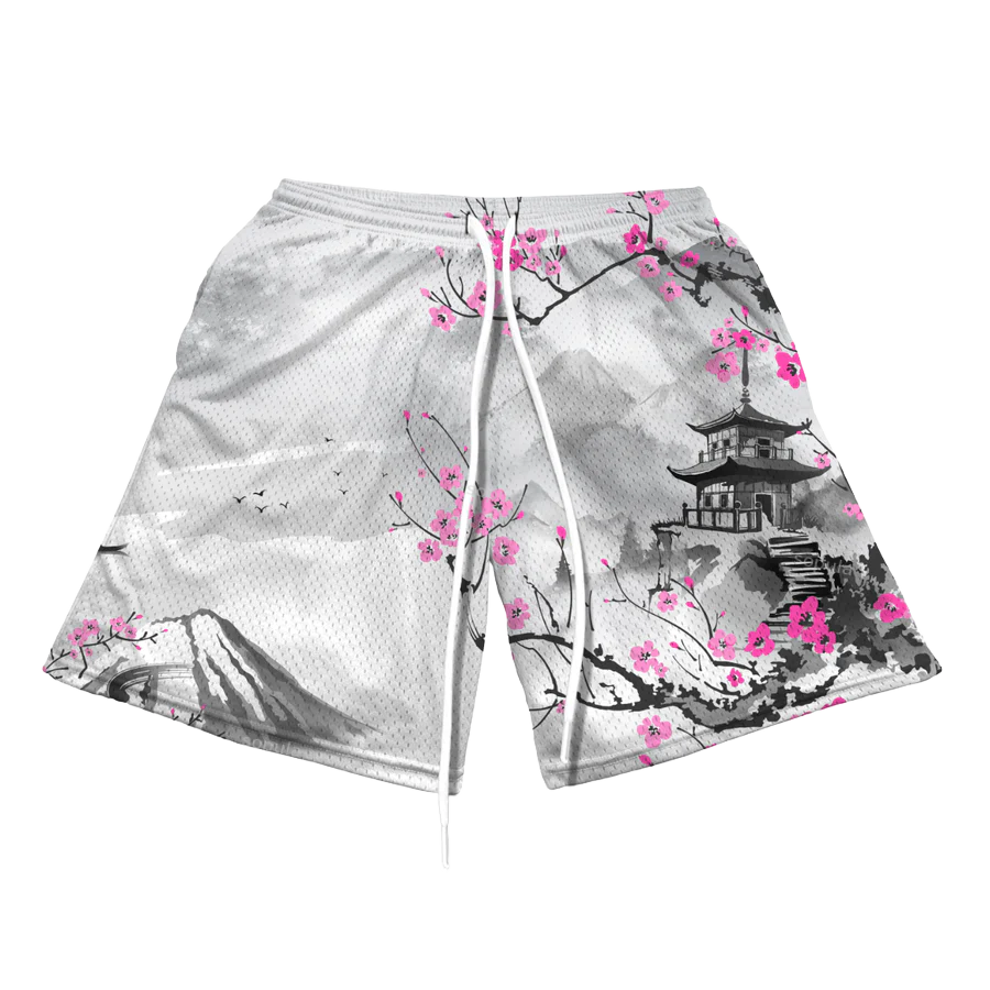 Cherry Blossom 3D Printed Men's Quick-Drying Breathable Shorts - Summer Sports and Leisure Shorts - Beach Shorts