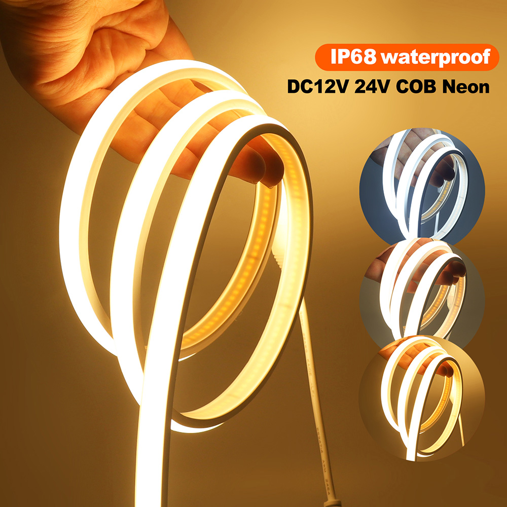 IP68 Waterproof COB LED Neon Strip Light 12V 24V Dimmable 320 LEDs Flexible Ribbon High Density Linear Lighting Home Decoration