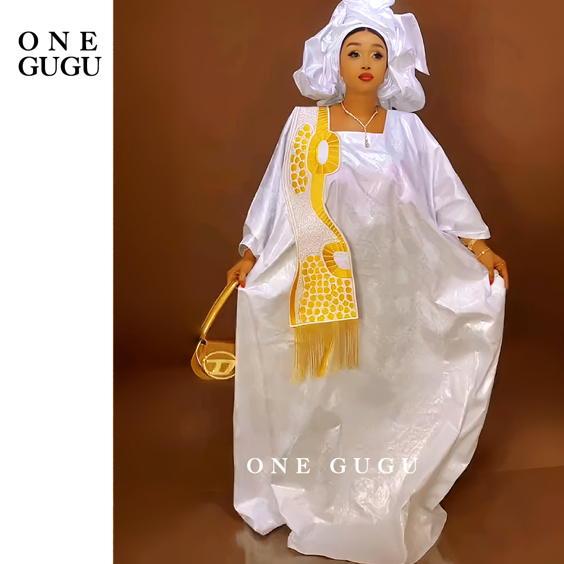 Boda tradicional africana Bazin Riche Boubou y bufanda con borlas bordado blanco y dorado lavabo Dashiki vestidos nigerianos