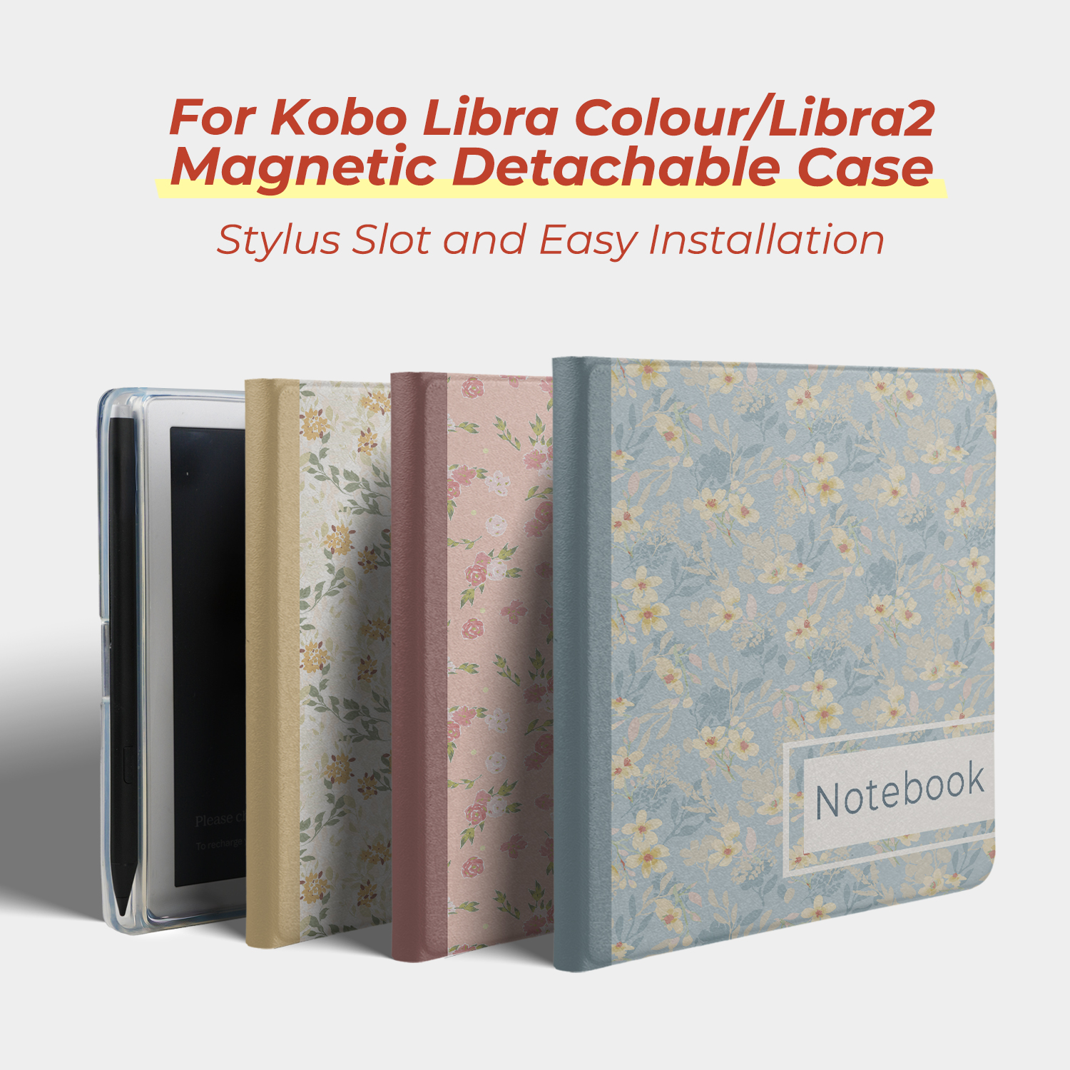 Custodia magnetica staccabile Twosheep per Kobo Libra Colour Kobo Libra2 con slot per stilo, retro trasparente, stile notebook