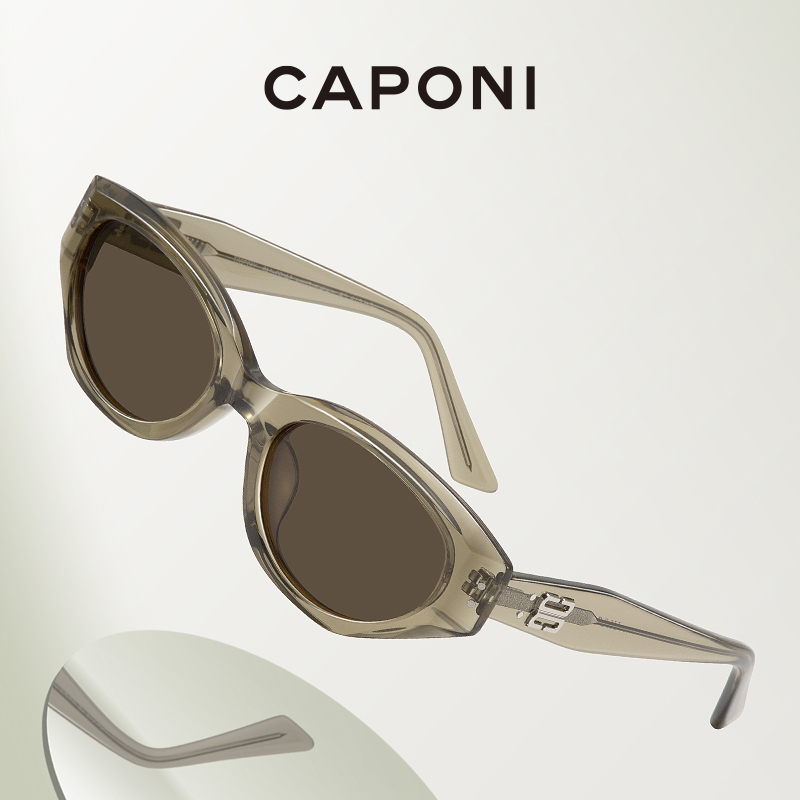 CAPONI 2024 ใหม่แฟชั่นแว่นตากันแดดผู้หญิง CAT EYE สีดํา Shades การออกแบบแบรนด์ UV400 ป้องกันโมเดิร์นแว่นตากันแดดสีน้ําตาล CP23007
