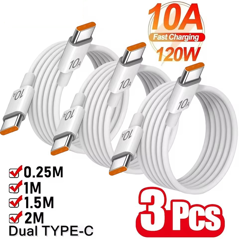 1/3 stuks 10A kabel 120W supersnel opladen Type C naar Type C kabel Hoge snelheid gegevensoverdracht voor iPhone Samsung Xiaomi oplaadkabel