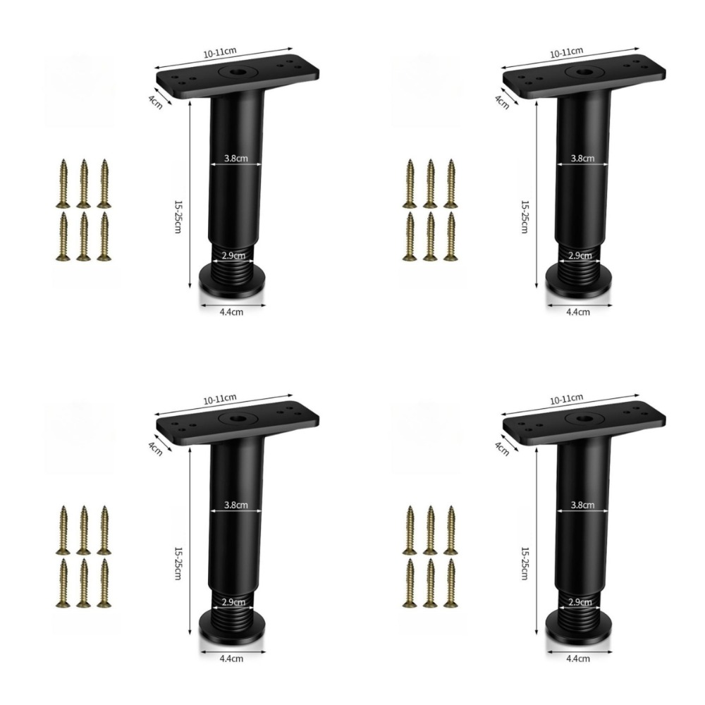 4 PCS with Wider Base Bed Frame Center Support Legs Height from 5.9" to 9.84" Reinforcement Kit Metal Feet Replacement Black