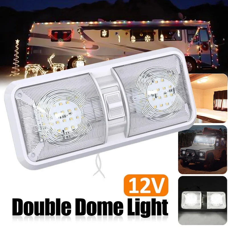 RV LED sufitowa podwójna kopuła oprawa oświetleniowa z włącznikiem/wyłącznikiem oświetlenie wewnętrzne do samochodu/roweru/przyczepy/champera/łodzi 12V naturalny biały