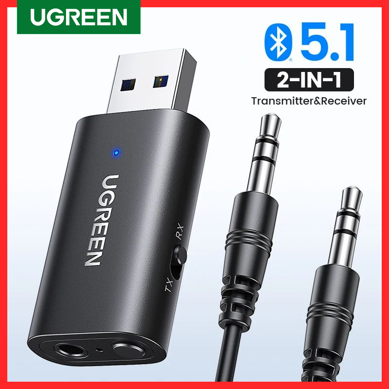UGREEN Bluetooth Receiver Transmitter 2 in 1 Bluetooth 5.1 Adapter Wireless Car Receiver Aux for Car Stereo Speaker 3.5mm Jack