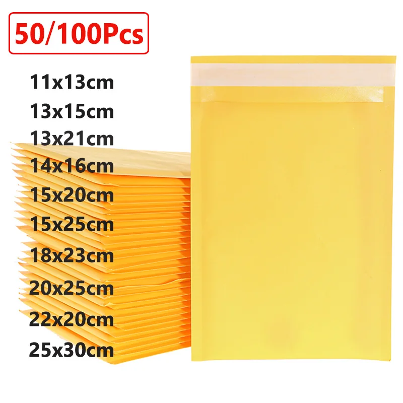 50/100 Uds. Sobres de burbujas de papel Kraft sobres acolchados sobres de envío autosellados bolsa de embalaje de envío bolsas de almacenamiento de mensajería