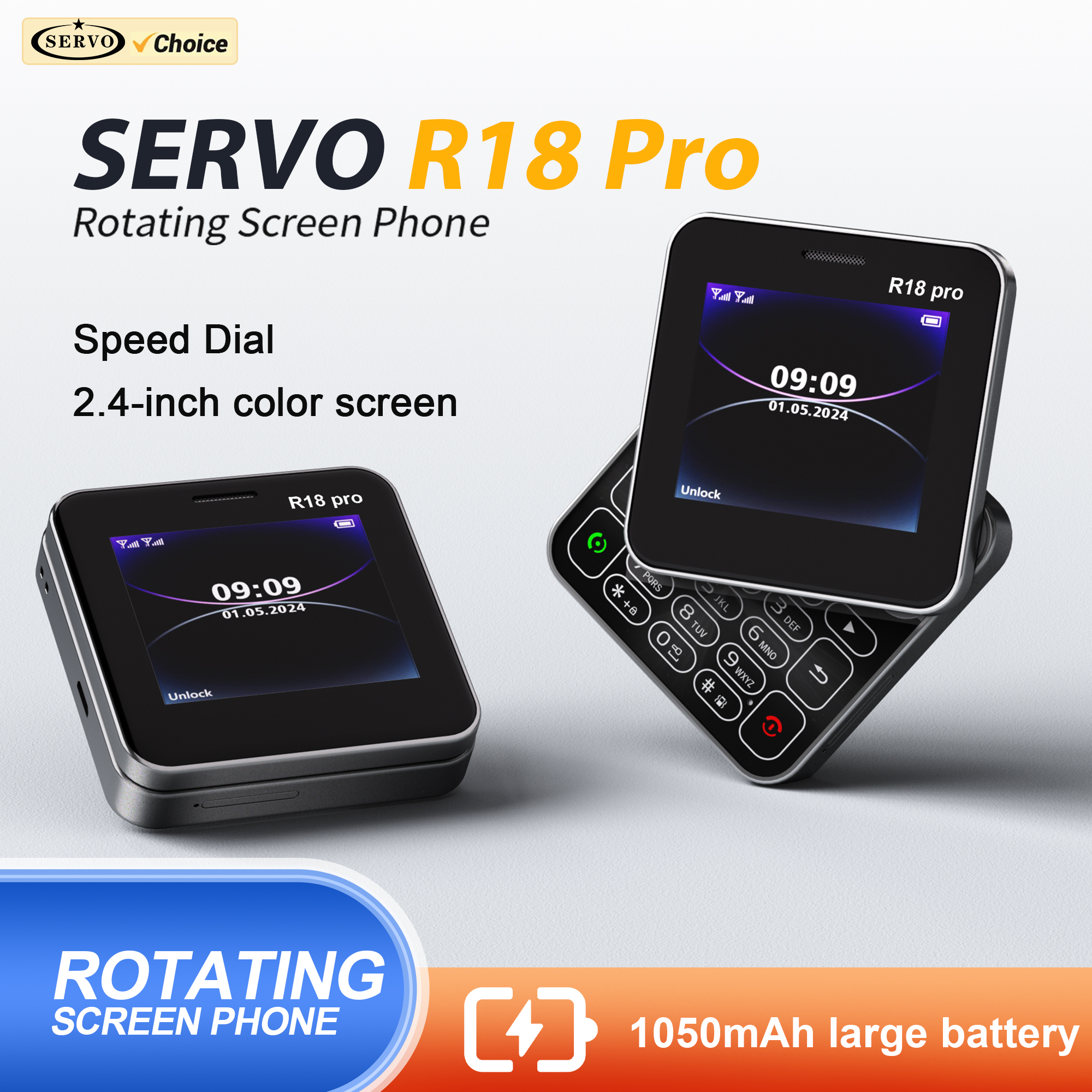 SERVO R18 PRO pantalla deslizante teléfono móvil 2G GSM Dual SIM espera voz mágica lista negra linterna FM pantalla giratoria teléfonos móviles