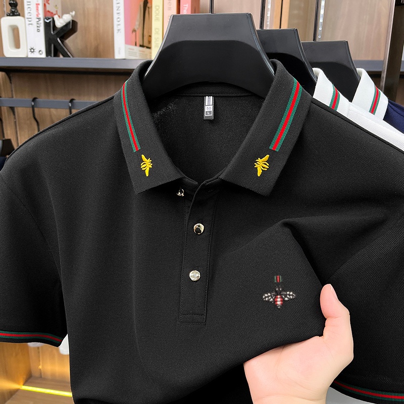 เสื้อโปโลแบรนด์หรู ดีไซน์เนอร์ แขนสั้น ผู้ชาย แฟชั่นใหม่ประจำฤดูร้อน ปักลายผึ้ง สวมใส่สบาย ระบายอากาศได้ดี เสื้อยืดคอปก