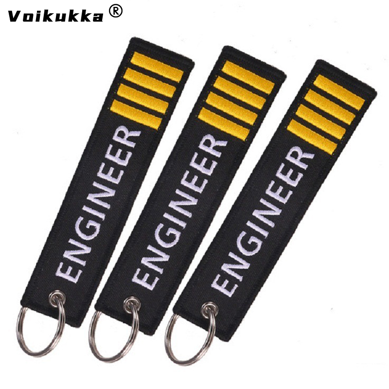 Voikukka เครื่องประดับข้อความเย็บปักถักร้อยวิศวกรนักบินสี่บาร์พวงกุญแจสีดําจี้หมวดหมู่สี่เหลี่ยมผืนผ้าพวงกุญแจของที่ระลึกขายส่ง
