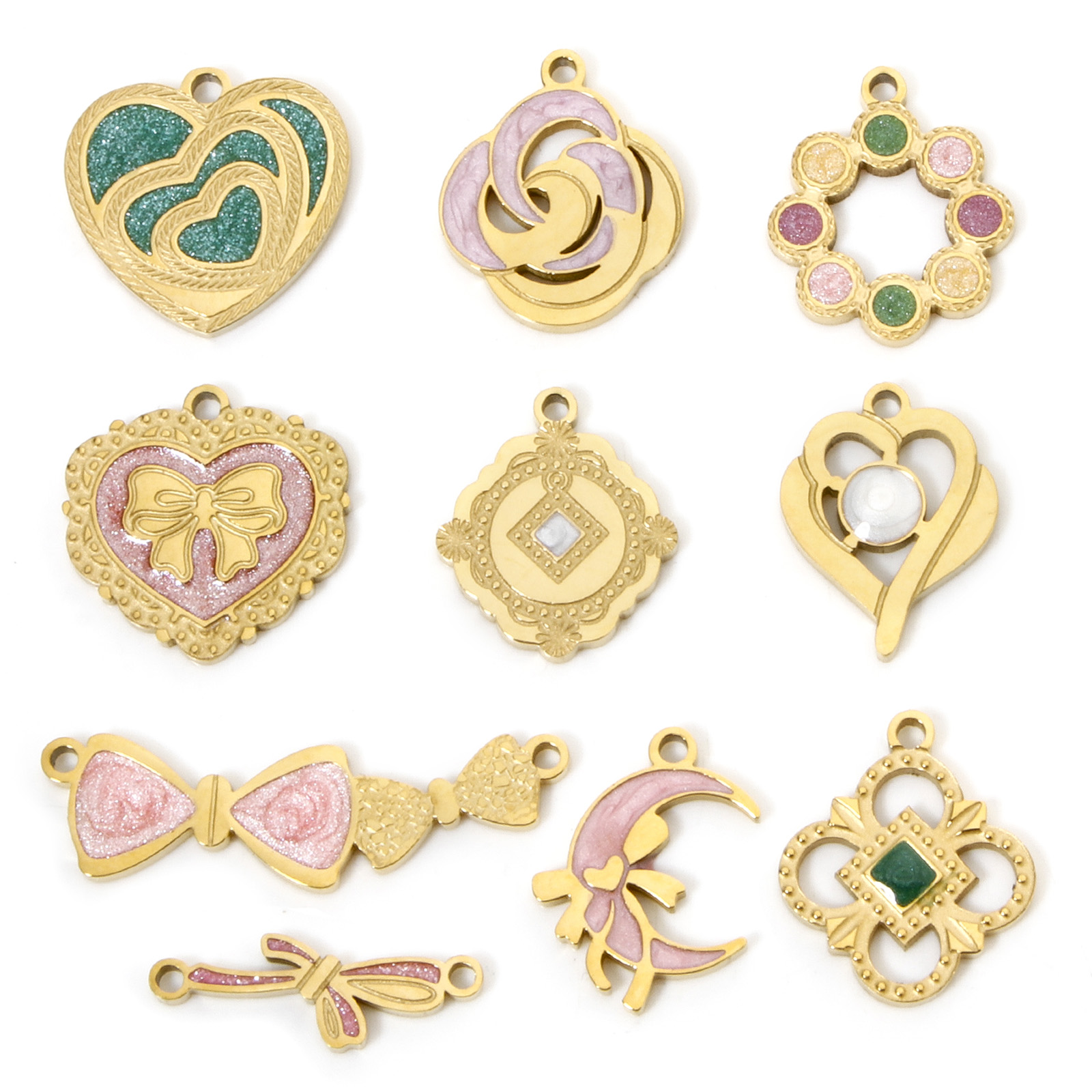 1 buah jimat baja tahan karat baru kalung DIY liontin Enamel warna-warni simpul kupu-kupu hati geometris Colro emas untuk hadiah perhiasan wanita
