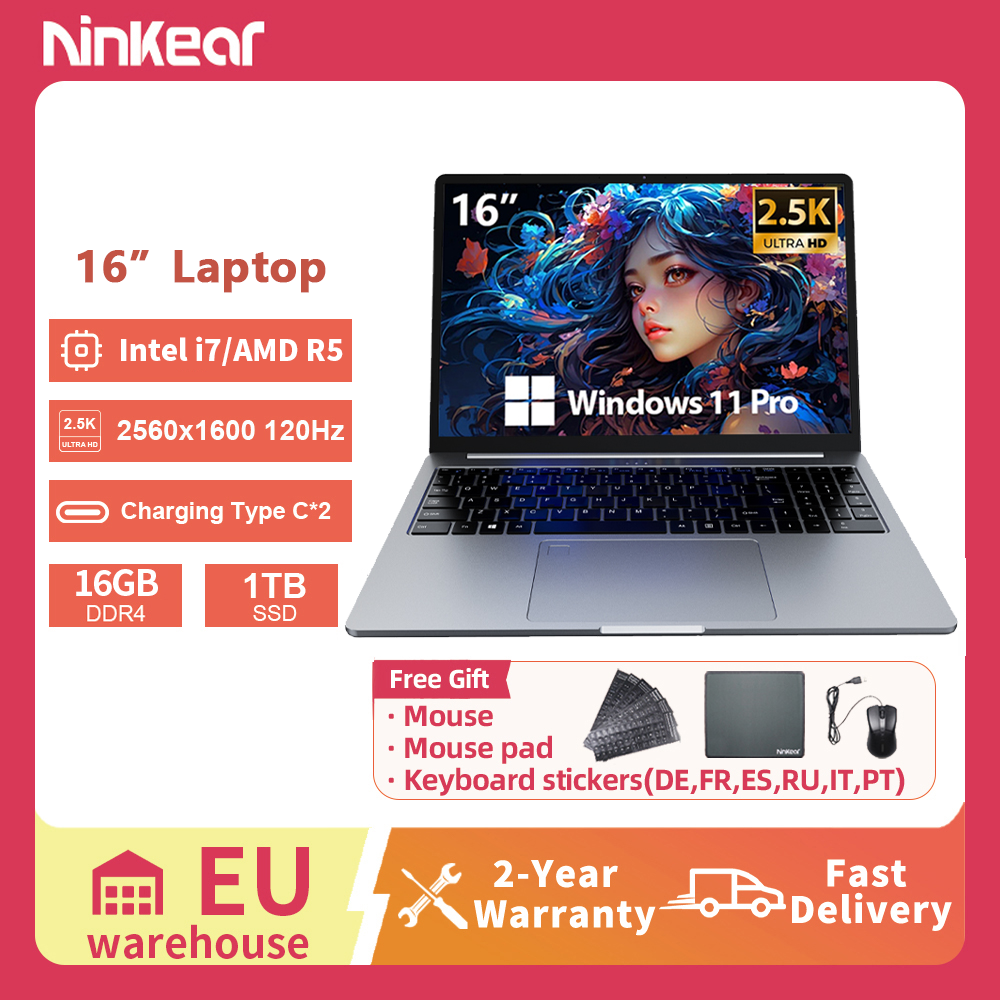 Laptop Ninkear 16 cali 2.5K 120Hz Intel i7-12700H/AMD Ryzen 5 WiFi 6 16GB RAM 1TB SSD Laptop Windows 11 Notebook Komputer do biura