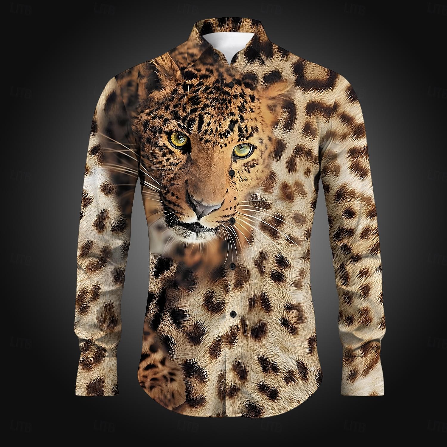Leopardo casual masculino botão acima camisa impressa camisas festa diária férias outono inverno camisas de colarinho manga longa camisa de poliéster
