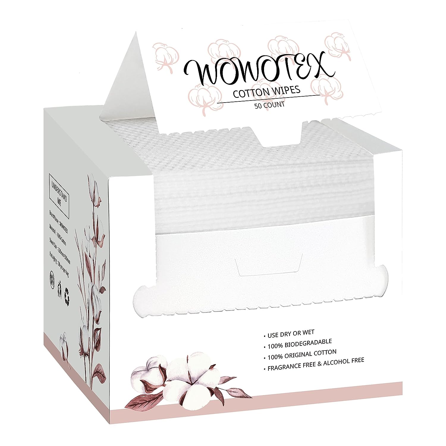 Toalla facial desechable 100% algodón, toallitas faciales secas biodegradables, 50 unidades/caja, toalla facial limpia y gruesa para pieles sensibles, 12x10 pulgadas
