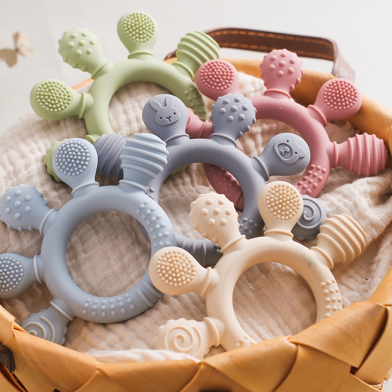 1pc mordedor de silicone, grau alimentício bebê 0-12 brinquedos, anel de dentição brinquedos sensoriais para crianças, animais de silicone brinquedos calmantes acessórios