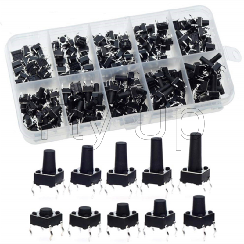 10 modelos 6*6 interruptor táctil Kit de interruptor de botón táctil altura: 4,3 5 ~ 13MM DIP 4P micro interruptor 6x6 interruptor de llave para Arduino