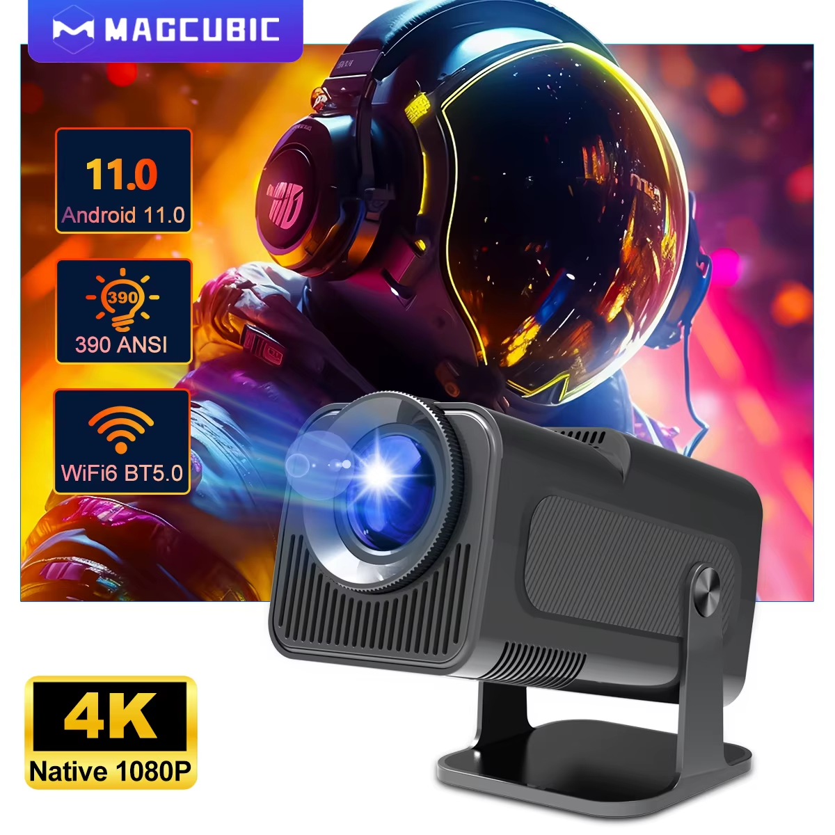 Projektor Magcubic 4K Android 11 natywny 1080P 390ANSI HY320 podwójny Wifi6 BT5.0 1920*1080P kino przenośny projektor ulepszony HY300