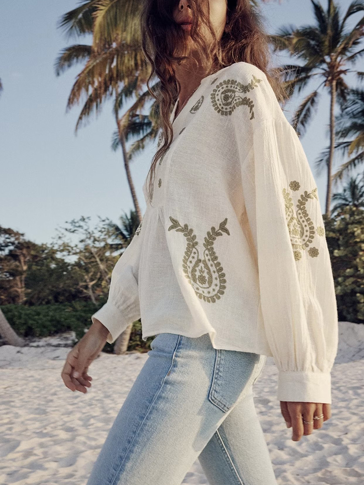 Vintage femmes broderie Blouses 2023 mode d'été dames ample doux haut en coton Vocation femme Chic pulls décontracté