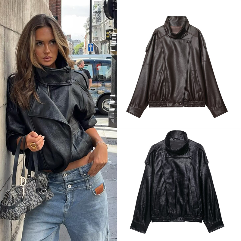 Veste en similicuir pour femme, nouvelle mode, manches longues, veste polyvalente, chic et originale, manteau pour femme, automne hiver, vêtements d'extérieur pour femmes
