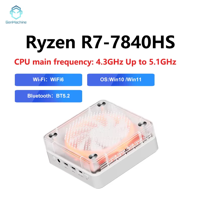 Genmachin AMD 7840HS 7735HS 7735U R9 6900HX Mini Pc Windows 11 Ryzen DDR5 4800Mhz M.2 WIFI6 BT5.2 Pc juego Diy ordenador para juegos
