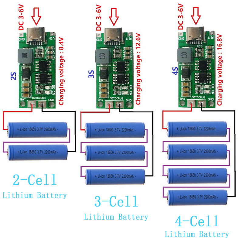 Meercellige 2S 3S 4S Type-C tot 8,4 V 12,6 V 16,8 V Step-Up Boost LiPo-polymeer Li-ion-oplader 7,4 V 11,1 V 14,8 V 18650 lithiumbatterij