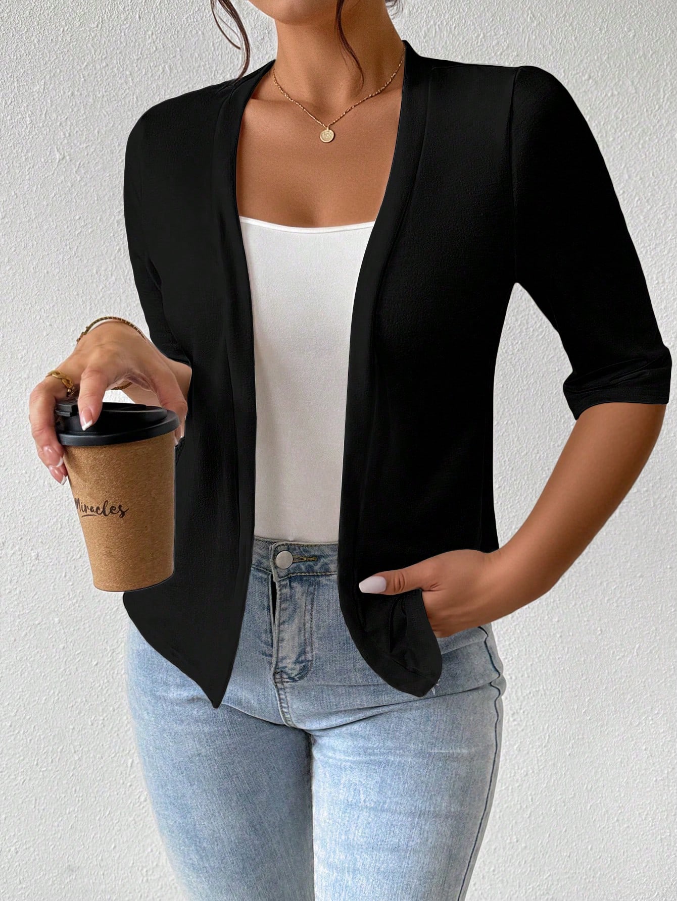 Herfstmode elegant dameswerk woon-werkverkeer casual effen vest met halve lange mouwen