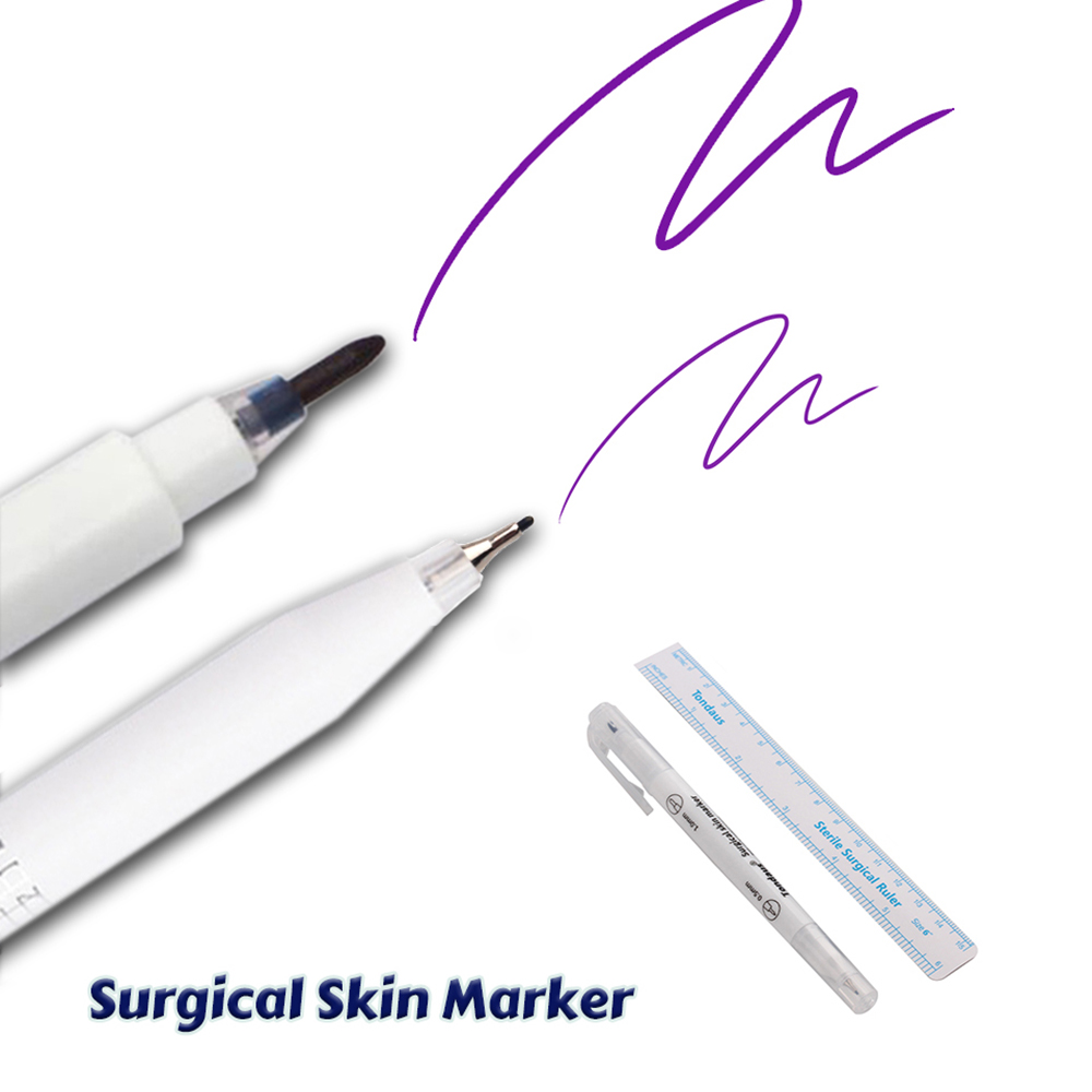 Stylo marqueur chirurgical pour la peau, 1 pièce, perçage d'oreille, de nez, beauté du visage, sourcils, tatouage, greffage de cils, outil de maquillage, étanche, bleu blanc