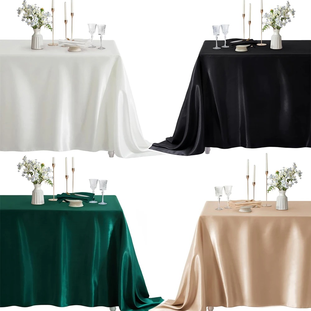 Toalha de mesa retangular de cetim, toalha de mesa para casamento, branco, preto, para festa, aniversário, eventos, banquete, decoração, casa, jantar