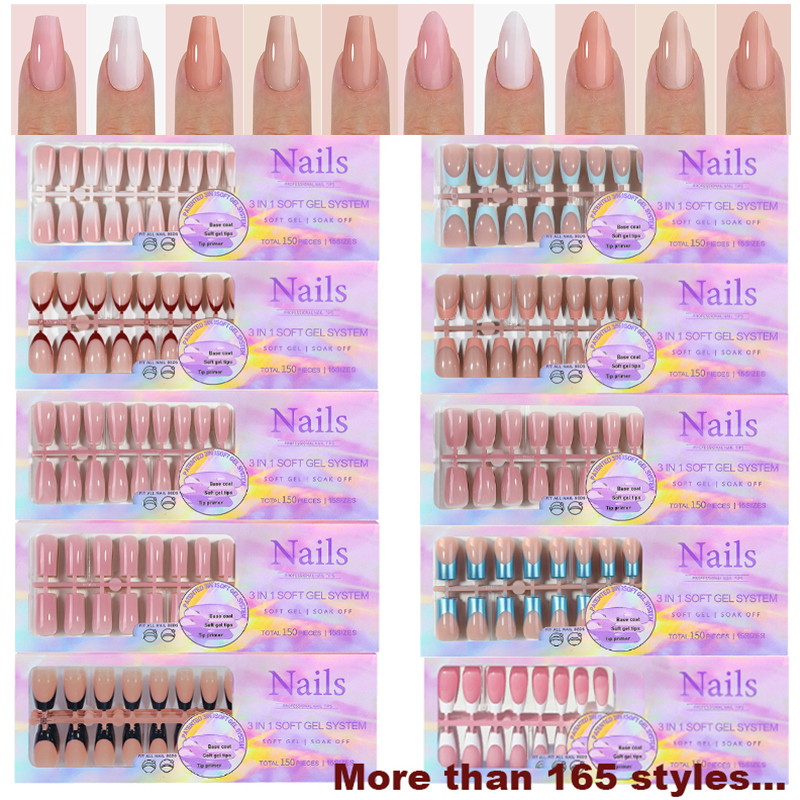 150 unids/caja acrílico prensa en uñas cubierta completa puntas postizas extensión de Gel suave cápsula ovalada en forma de T almendra esculpida salón DIY