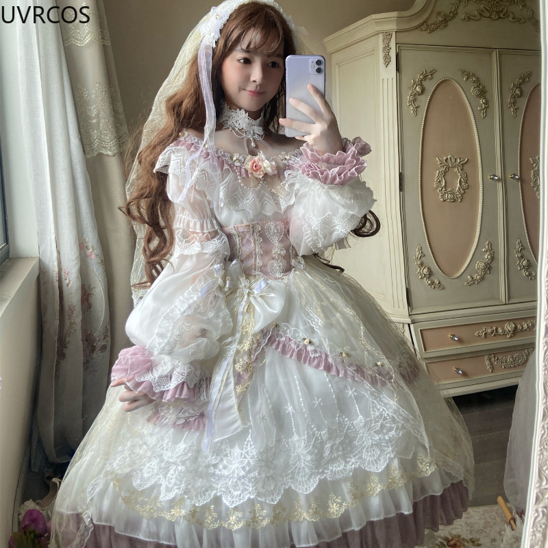 Japanse Zoete Kawaii Lolita Jurk Vrouwen Victoriaanse Vintage Prinses Party Trouwjurken Girly Kant Boog Elegante Lolita Kleding