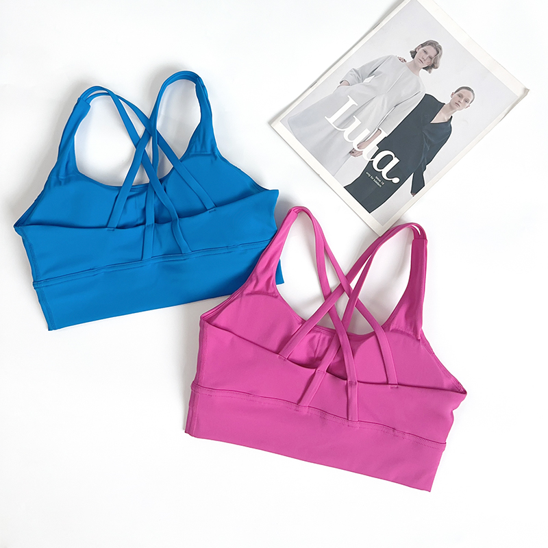 Effen kleur dames fitness yoga bh's race terug sportbeha's nylon top dames bh sexy ademend ondergoed voor dames gym