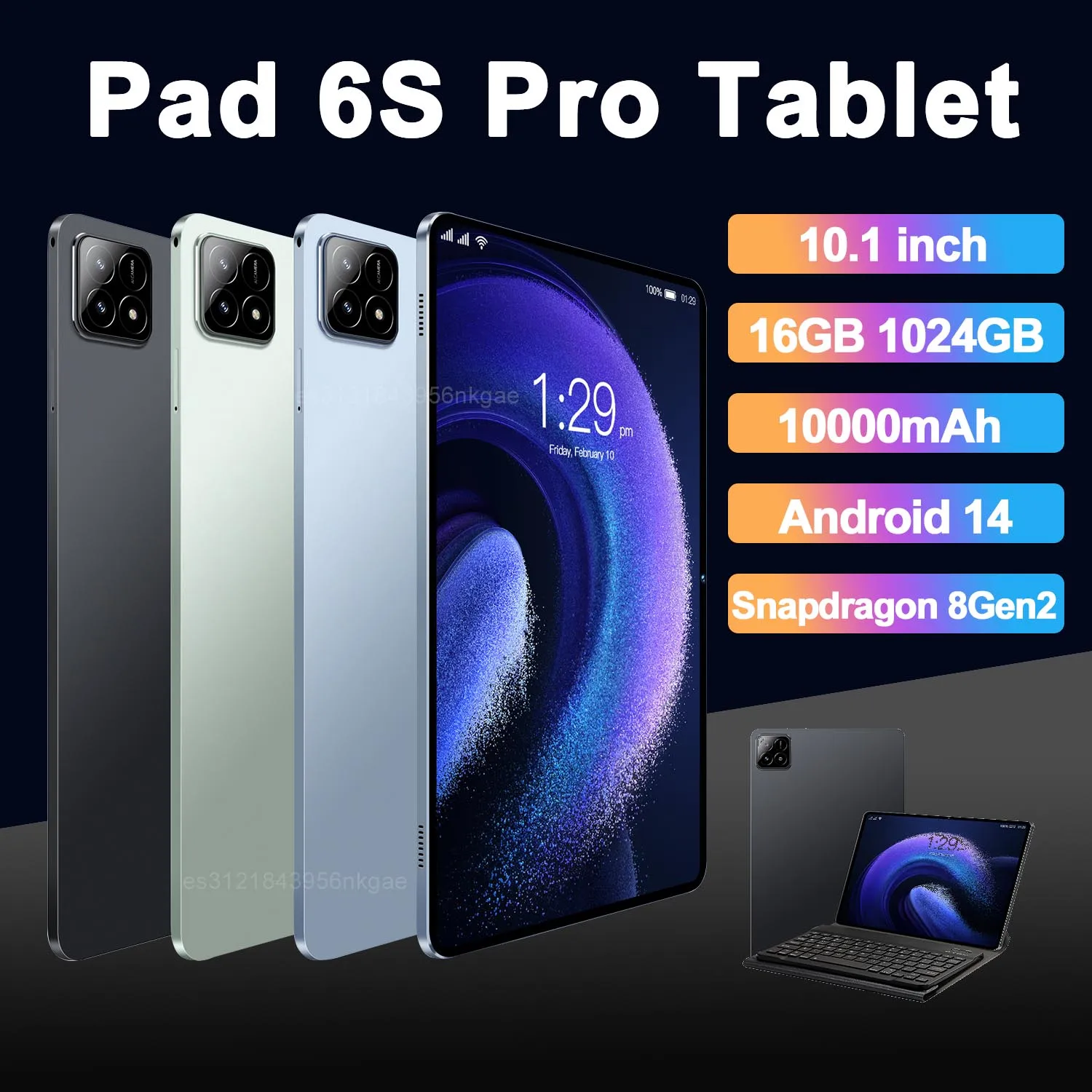 Original Pad 6S Pro Tablet 10.1 inch 16GB+1024GB  Android 14 Snapdragon 8gen2 Global 10000mah 5G Dual SIM WIFI  HD Full Screen