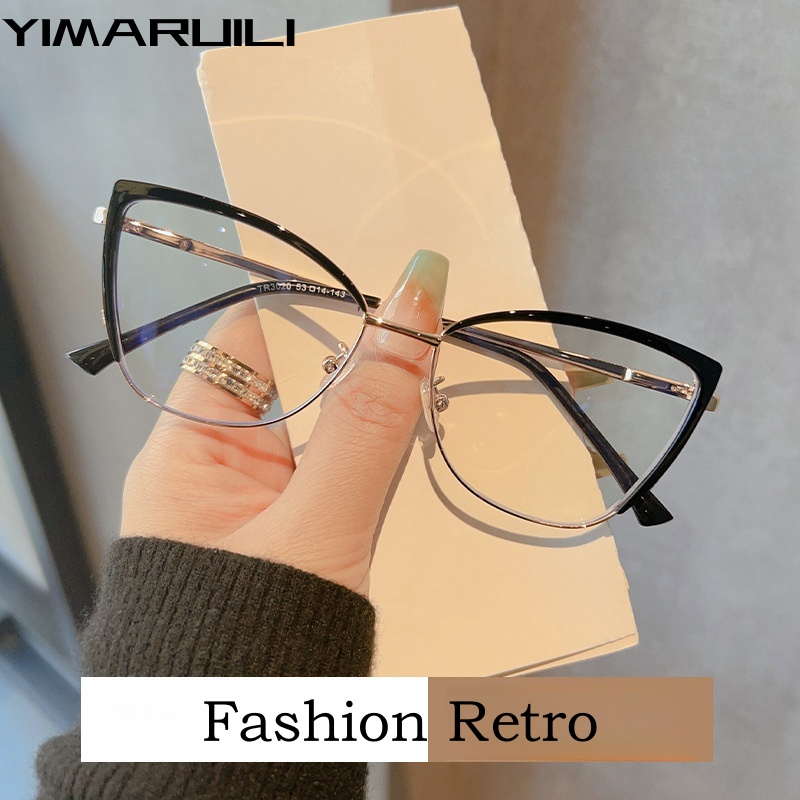 YIMARUILI Moda Ultra Leggero In Lega TR90 Montatura per occhiali Ottici Retro Trendy Prescrizione Occhiali da Vista Cat Eye da Donna Telaio TR30