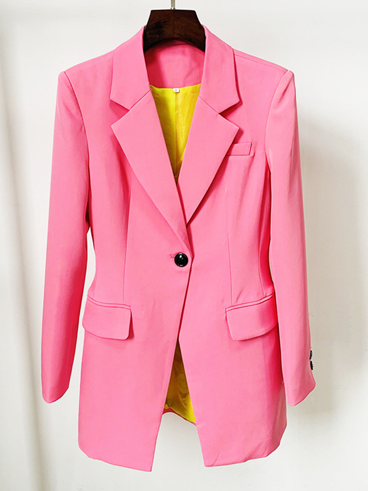 HIGH STREET, la más nueva chaqueta de diseñador elegante de 2024, chaqueta larga rosa con un solo botón para mujer