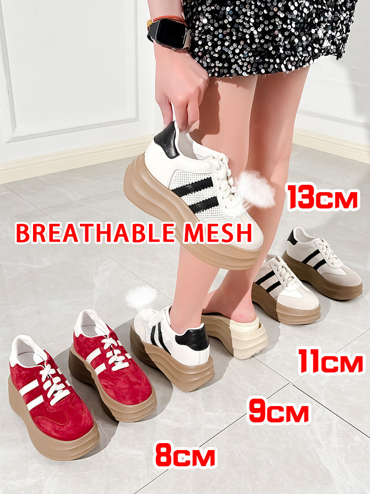 Zapatos con aumento de 8-13cm para mujer, zapatillas de plataforma gruesas de 9cm, zapatos deportivos de malla transpirable, zapatos con elevador de cuero genuino para mujer