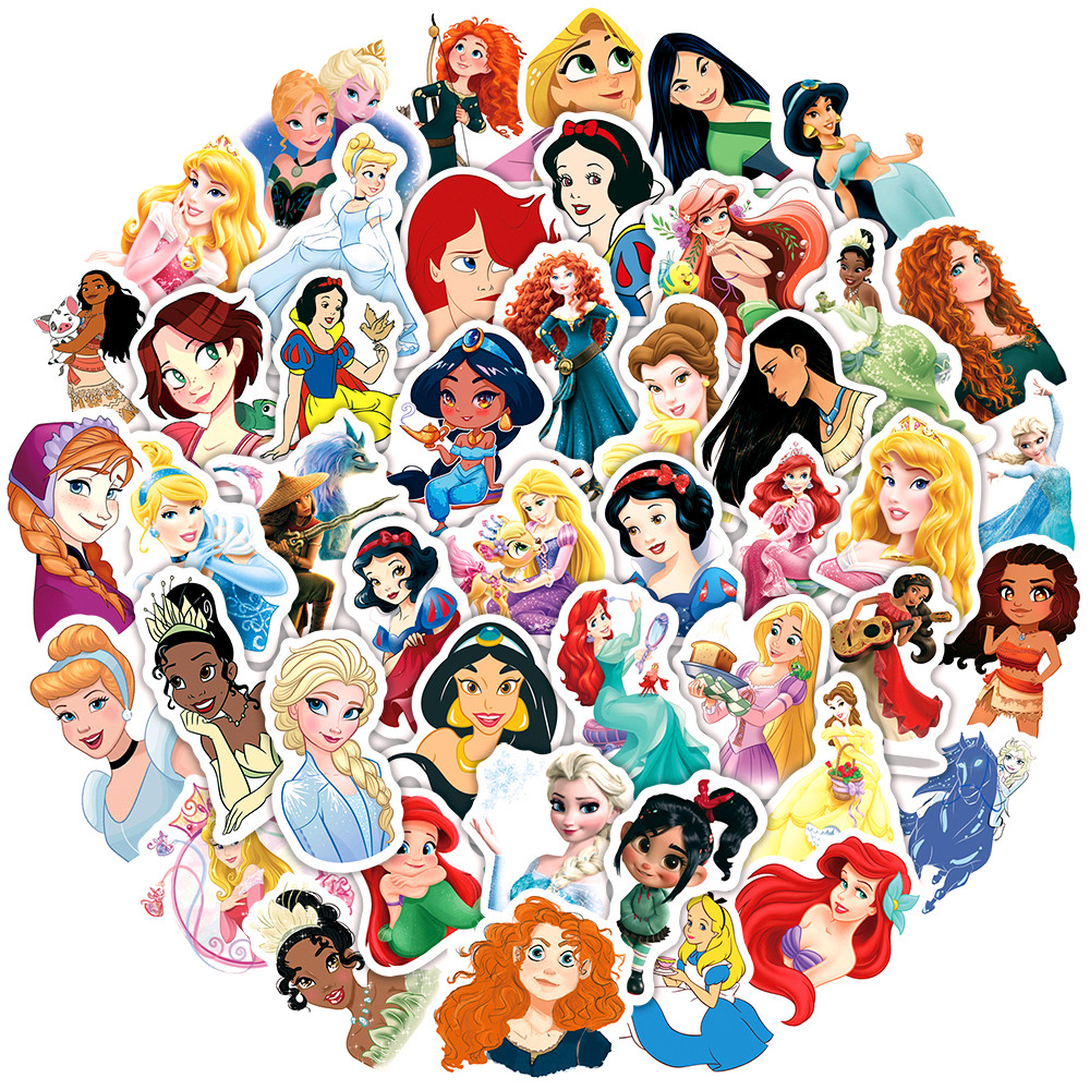 10/30/50 Buah Stiker Kartun Putri Imut Disney Dekorasi Decal Estetika Stiker Mobil Bagasi Sepeda Motor Laptop untuk Anak Perempuan