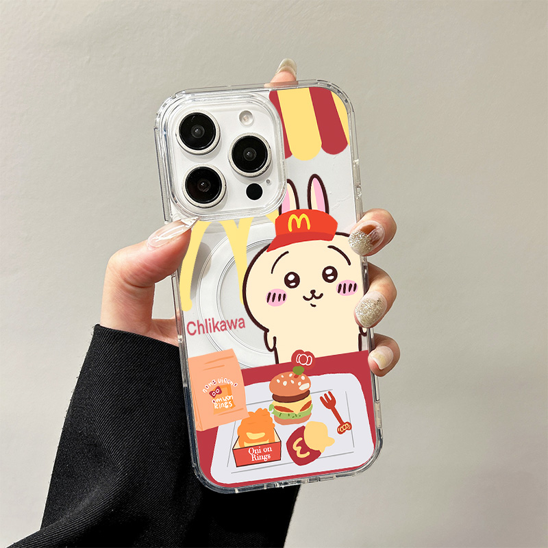 Preciosa funda de carga inalámbrica c-chiikawas para iPhone 17 Air 16 E 15 14 13 12 Mini 11 Pro Max cubierta de borde de silicona transparente